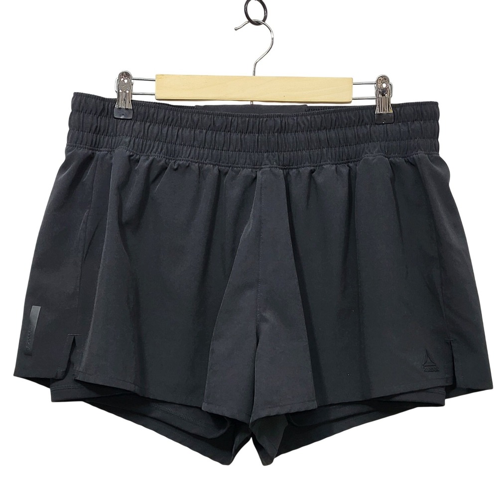 Reebok Womens Black 2-in-1 Running Shorts XL Double Layer Athletic Gym Workout